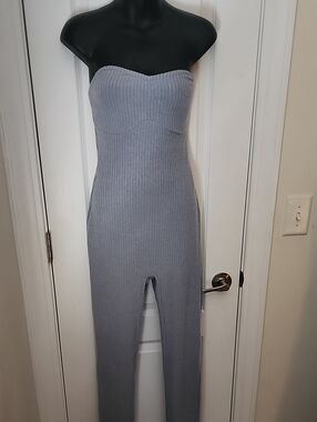 Strapless Ribbed Jumpsuit - Gray